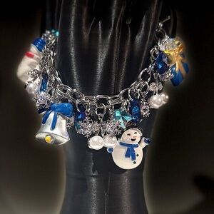 Charming Snowman and Bell Christmas Charm Bracelet